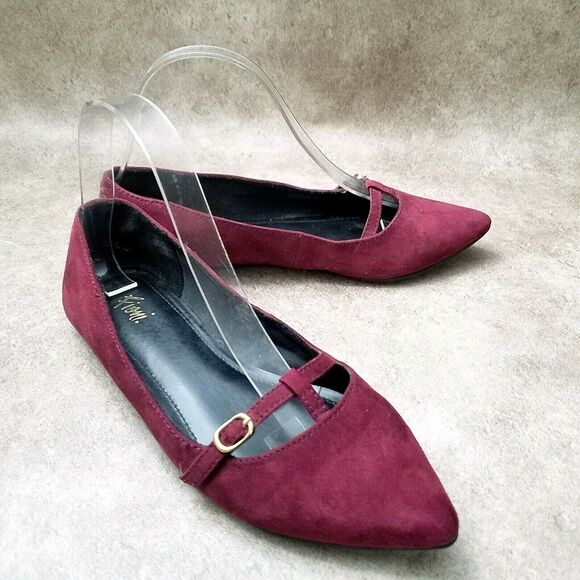 Fioni Womens Sz 7 M Red Wine Suede Pointed Toe Slip On Ballet Flats - Picture 5 of 9